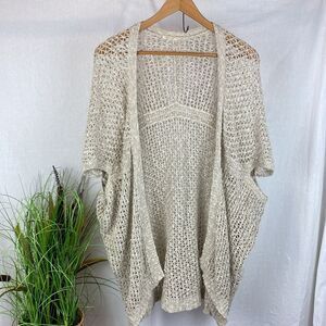 Eileen Fisher Tan Crochet Open Front Cardigan Sweater S